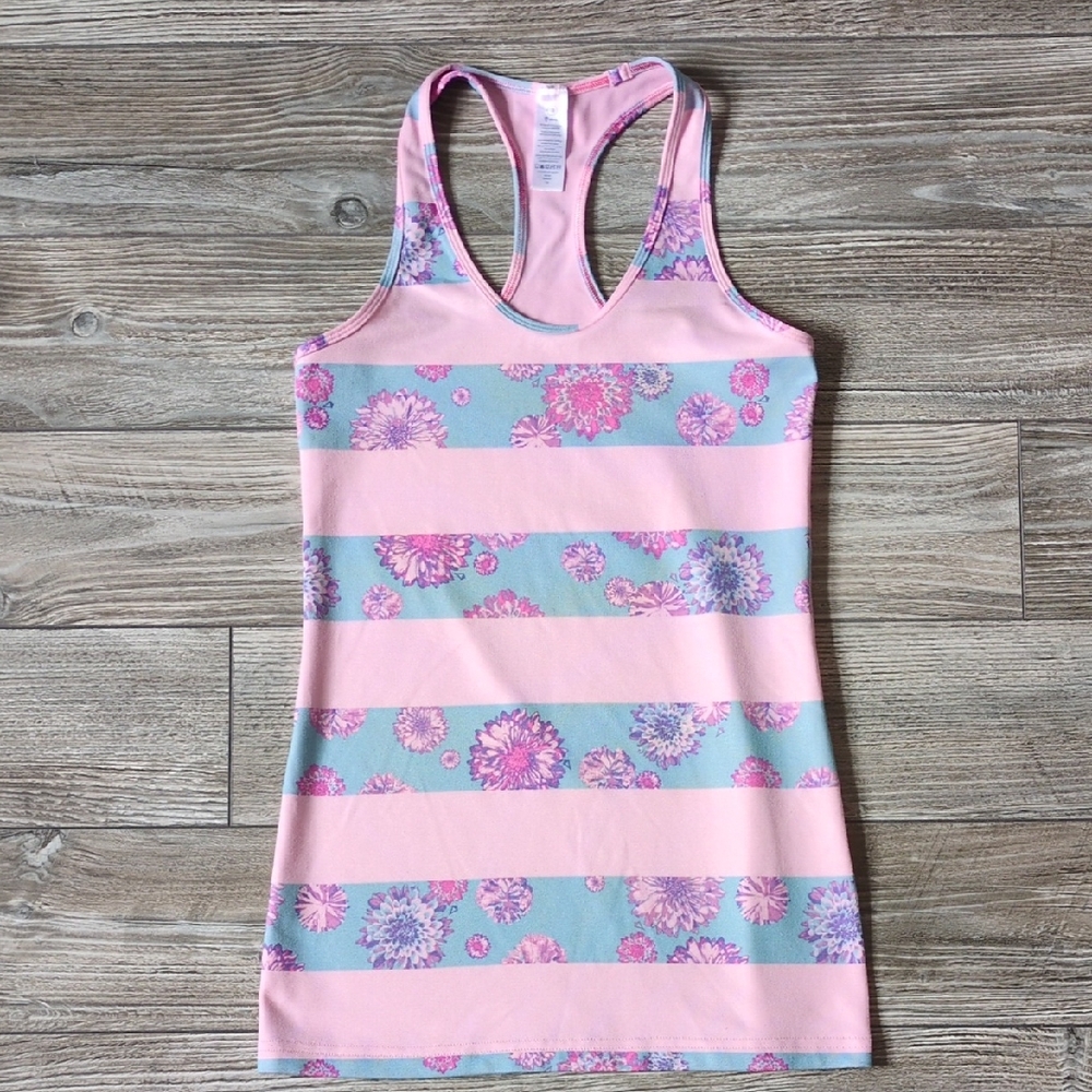 Ivivva Pink Striped Floral Tank Size 12